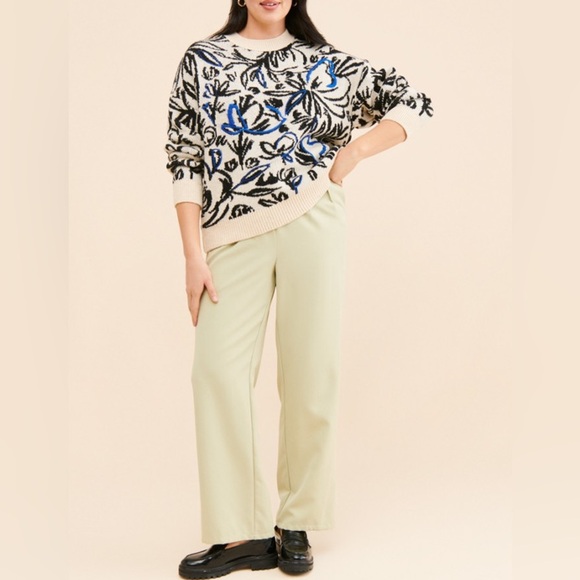 By Anthropologie Floral Pop Embroidered Wool Blend Sweater Size S - Blue - NWOT - Picture 16 of 16